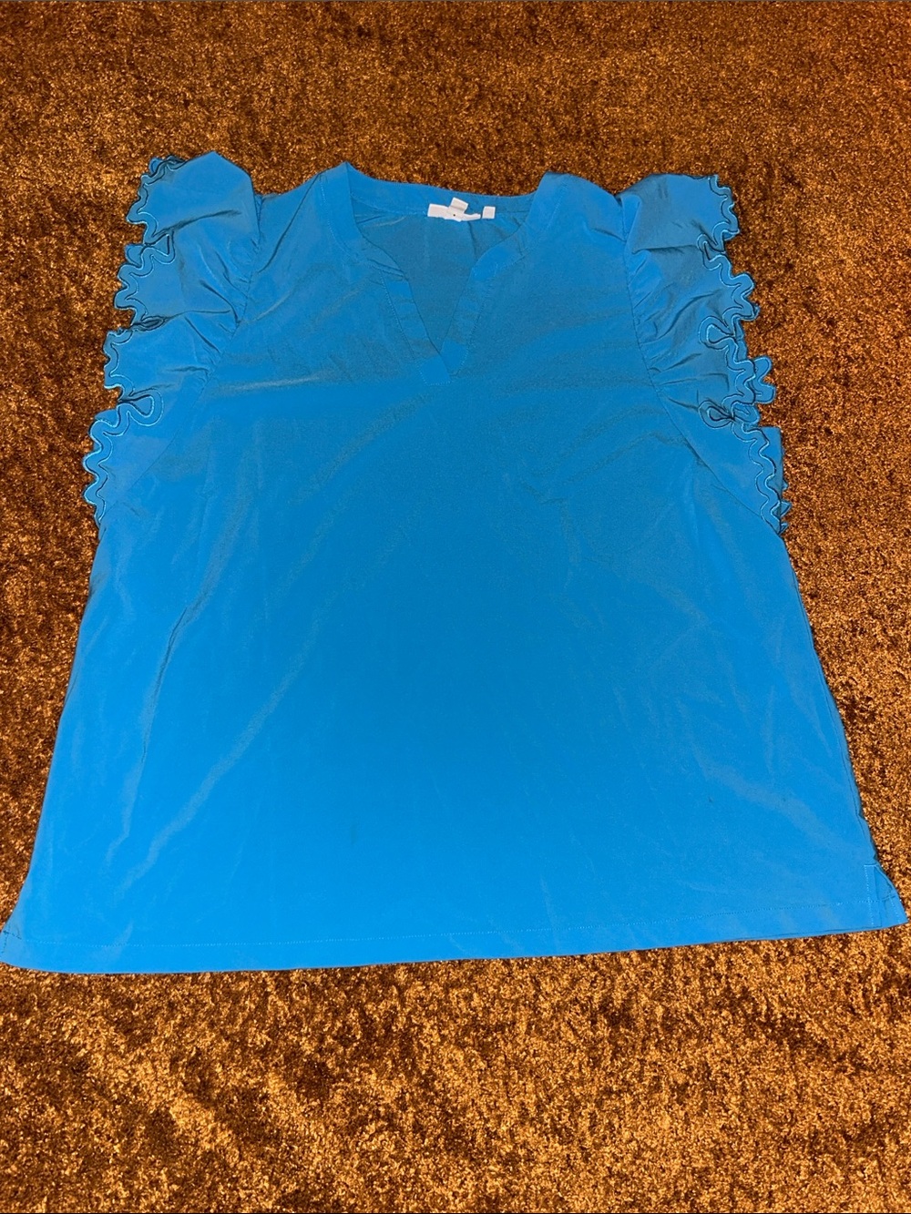 Chico's Bright Blue Ruffle Sleeve V-Neck Tank